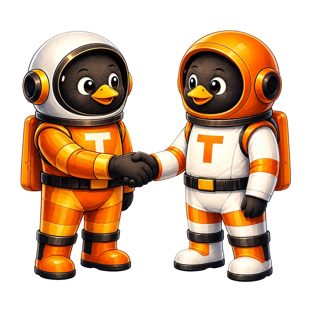 Transferno mascots shaking hands